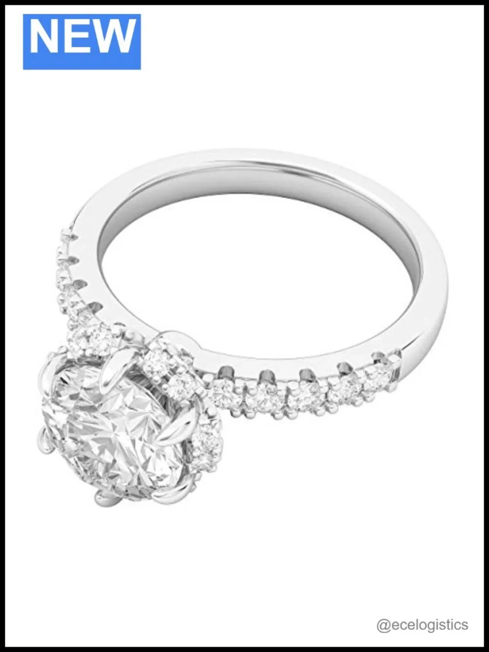 Sterling Silver Halo 2CT Simulated Diamond Engagement Ring